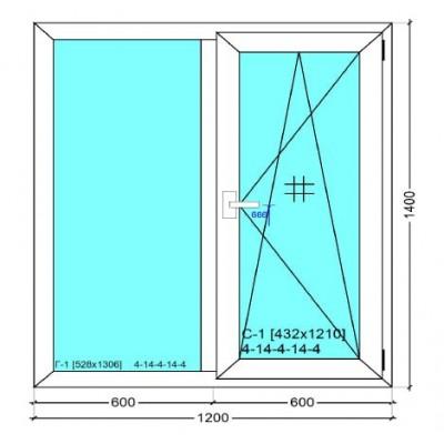 2 окна, 1200*1400 мм, WDS 76 AD, 76 мм, пакет 40 мм (двухкамерный), ламинация с улицы цвет Песчаный Антрацит, в компл. москитные сетки, цена за 1 шт-0