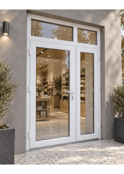 Металлопластиковые двери VEKA Softline 70 с фрамугой 1300 x 2300 мм
