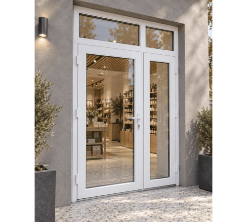 Металлопластиковые двери VEKA Softline 70 с фрамугой 1300 x 2300 мм