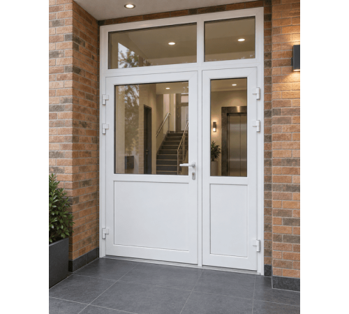 Металлопластиковые двери VEKA Softline 70 с фрамугой 1600 x 2300 мм