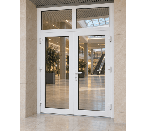 Металлопластиковые двери VEKA Softline 76 с фрамугой 1400 x 2400 мм