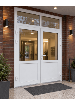 Металлопластиковые двери VEKA Softline 76 с фрамугой 1700 x 2400 мм