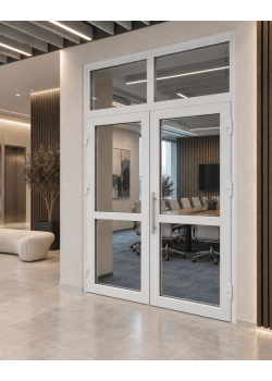 Металлопластиковые двери Rehau Euro 60 с фрамугой 1500 x 2500 мм