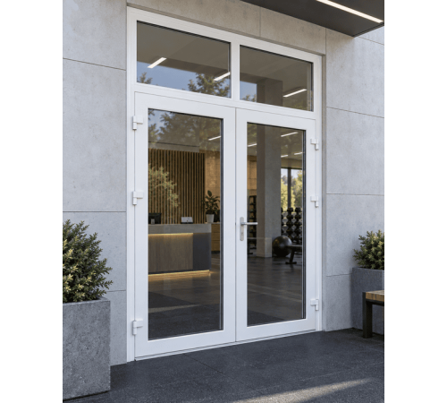 Металлопластиковые двери Rehau SYNEGO 80 с фрамугой 1700 x 2300 мм
