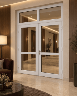 Металлопластиковые двери WDS 76 AD с фрамугой 1500 x 2500 мм