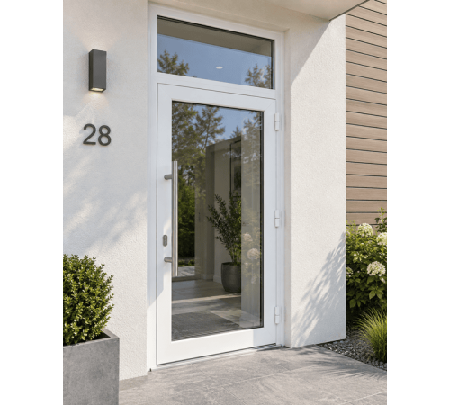 Металлопластиковые двери Rehau Euro 70 с фрамугой 700 x 2300 мм