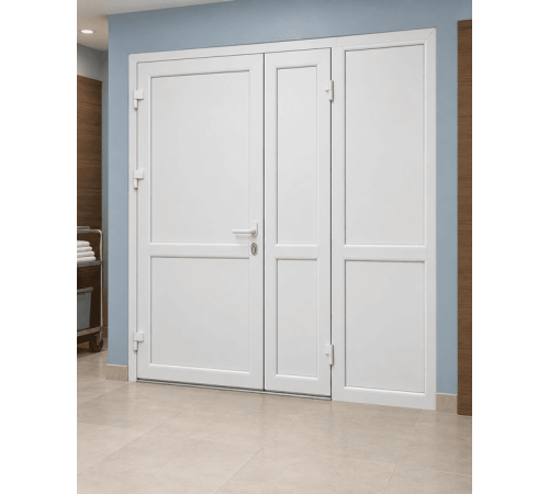 Металлопластиковые двери для технических помещений VEKA Softline 76 с фрамугой 1200 x 2000 мм