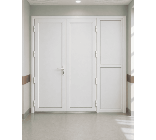 Металлопластиковые двери для технических помещений VEKA Softline 70 с фрамугой 1300 x 1900 мм