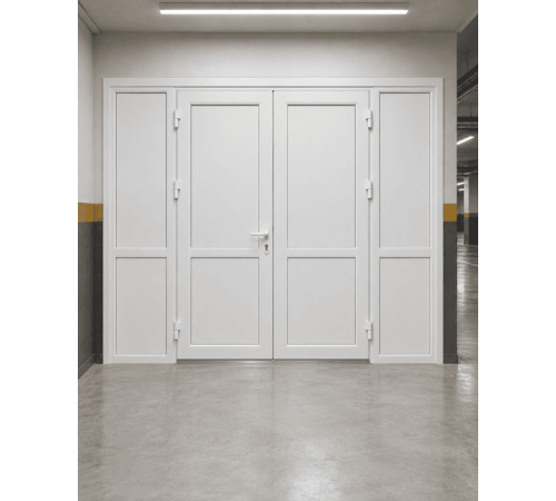 Металлопластиковые двери для технических помещений VEKA Softline 76 с фрамугой 1400 x 2000 мм