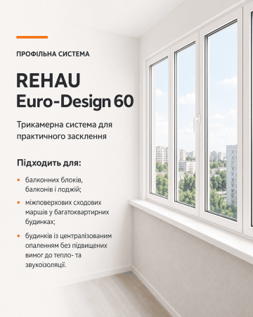 Металлопластиковое окно Rehau Euro 60 трёхстворчатое с поворотно-откидной створкой 2700x700 мм