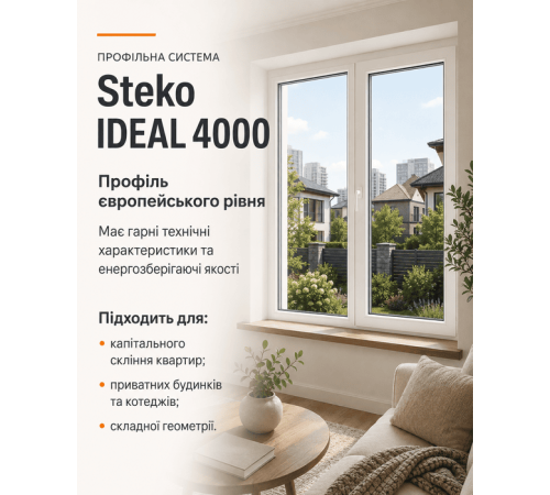 Металлопластиковое окно Steko IDEAL 4000 1-створчатое поворотно-откидное 900×1200 мм