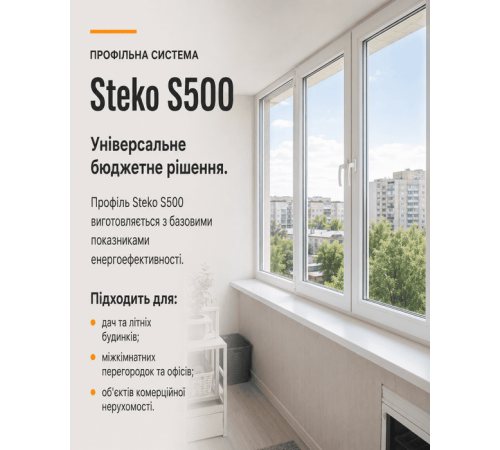 Металопластикове вікно Steko S500 двостулкове з поворотно-відкидною стулкою 1300 x 1400 мм
