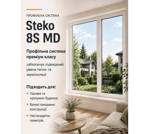 Металлопластиковое окно Steko 8S MD 3-створчатое с 1 поворотно-откидной створкой ламинированное 1700×1300 мм