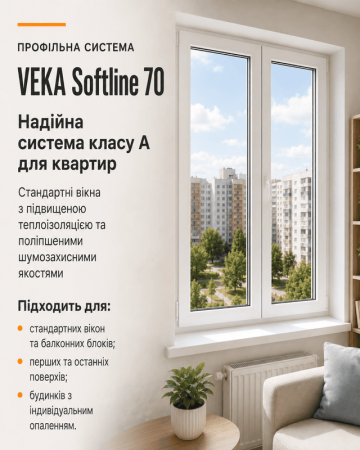 Металопластикове вікно Veka Softline тристулкове з поворотно-відкидною стулкою 2700x1500 мм