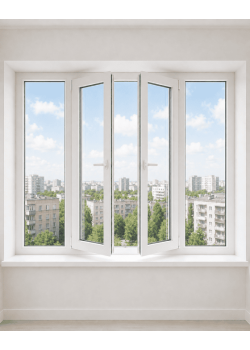 Металлопластиковое окно Rehau Euro 60 четырехстворчатое с двумя поворотно-откидными створками 2600x1300 мм