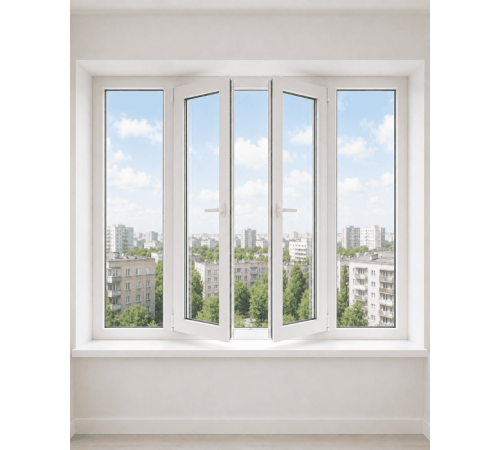 Металлопластиковое окно Rehau Euro 60 четырехстворчатое с двумя поворотно-откидными створками 2700x1500 мм