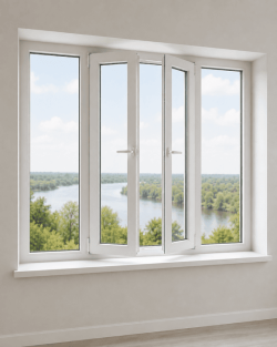 Металопластикове вікно Veka Softline 82 Дуб золотий чотиристулкове з двома поворотно-відкидними стулками 2800x1300 мм