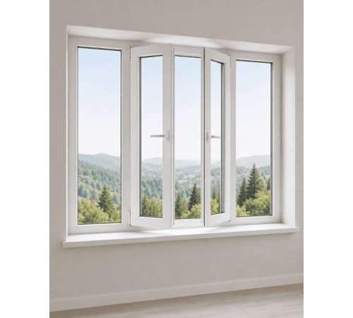 Металлопластиковое окно Veka Softline 82 четырехстворчатое с двумя поворотно-откидными створками 2600x700 мм