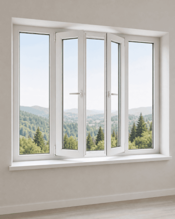Металлопластиковое окно Veka Softline 82 четырехстворчатое с двумя поворотно-откидными створками 2700x800 мм
