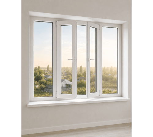 Металлопластиковое окно Veka Softline четырехстворчатое с двумя поворотно-откидными створками 2700x1500 мм