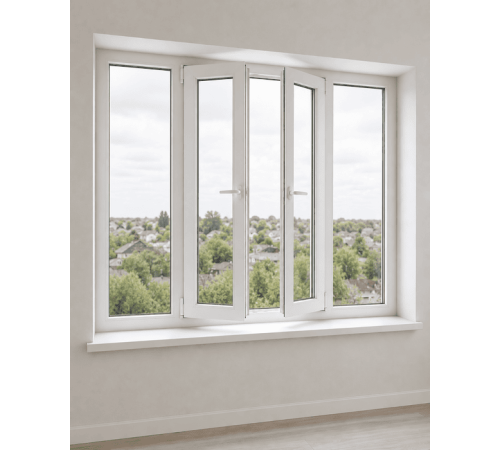 Металлопластиковое окно Veka Softline четырехстворчатое с двумя поворотно-откидными створками 3000x1100 мм