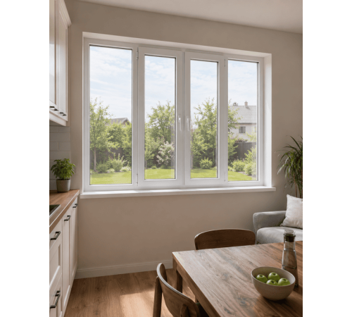Металлопластиковое окно Veka Softline 82 четырехстворчатое с двумя поворотно-откидными створками 3000x1800 мм