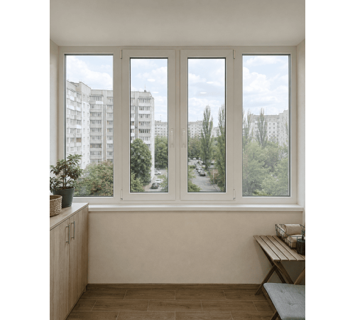 Металлопластиковое окно Veka Softline четырехстворчатое с двумя поворотно-откидными створками 3000x1100 мм