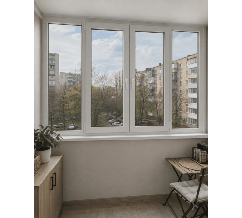 Металлопластиковое окно Steko IDEAL2000 четырехстворчатое с двумя поворотно-откидными створками 3000x1500 мм