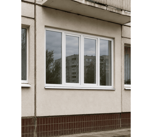 Металлопластиковое окно Veka Softline четырехстворчатое с двумя поворотно-откидными створками 3000x1100 мм