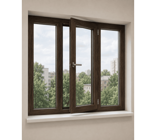 Металлопластиковое окно Veka Softline 3-створчатое с 1 поворотно-откидной створкой ламинированное 1900×1400 мм