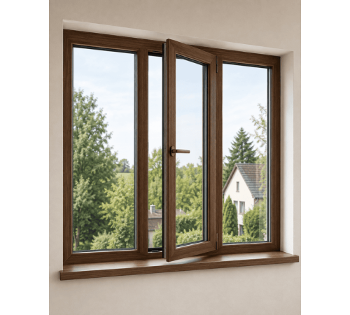 Металлопластиковое окно Veka Softline 76 3-створчатое с 1 поворотно-откидной створкой ламинированное 2100×1300 мм