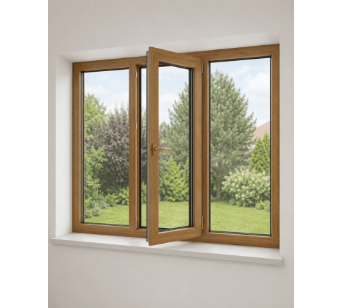 Металлопластиковое окно Veka Softline 76 3-створчатое с 1 поворотно-откидной створкой ламинированное 1900×1500 мм