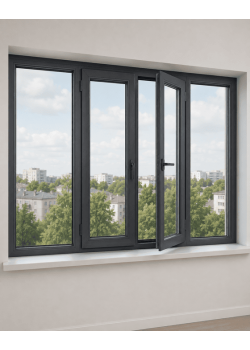 Металлопластиковое окно Veka Softline 4-створчатое с 2 поворотно-откидными створками ламинированное 2400×1500 мм