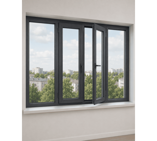 Металлопластиковое окно Veka Softline 4-створчатое с 2 поворотно-откидными створками ламинированное 2400×1500 мм