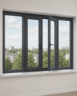 Металопластикове вікно Veka Softline 4-стулкове з 2 поворотно-відкидними стулками ламіноване 2400×1500 мм