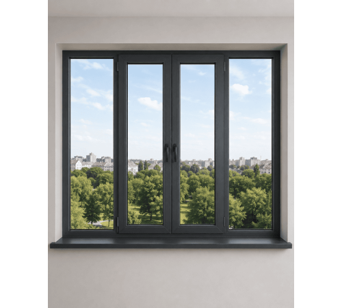 Металлопластиковое окно Veka Softline 82 4-створчатое с 2 поворотно-откидными створками ламинированное 2400×1500 мм