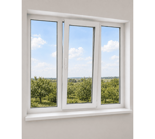Металлопластиковое окно Veka Softline трёхстворчатое с поворотно-откидной створкой 2300x1000 мм