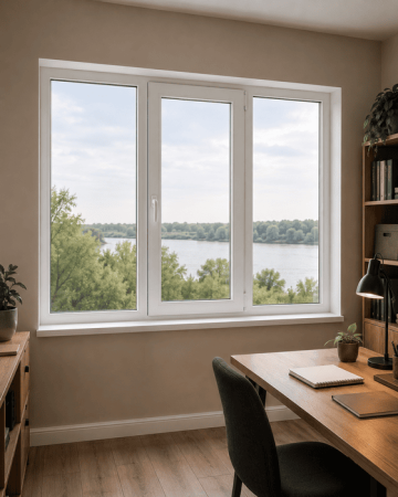Металлопластиковое окно Rehau Euro 70 трёхстворчатое с поворотно-откидной створкой 2700x700 мм