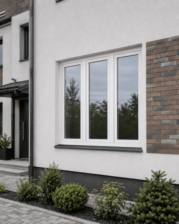 Металлопластиковое окно Rehau Synego трёхстворчатое с поворотно-откидной створкой 2700x1400 мм