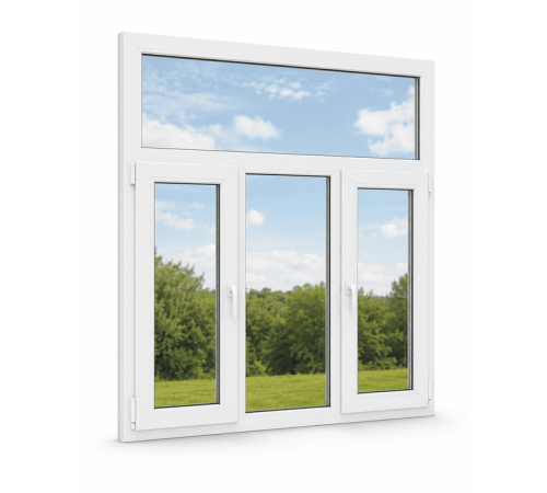 Металлопластиковое окно VEKA Softline 82 трёхстворчатое с фрамугой 2250 x 2100 мм
