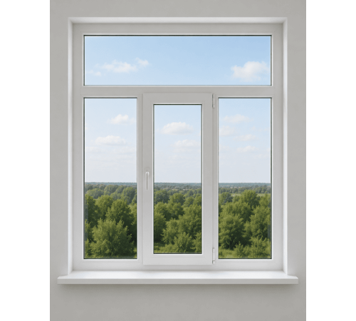 Металлопластиковое окно VEKA Softline трёхстворчатое с фрамугой 2250 x 2100 мм