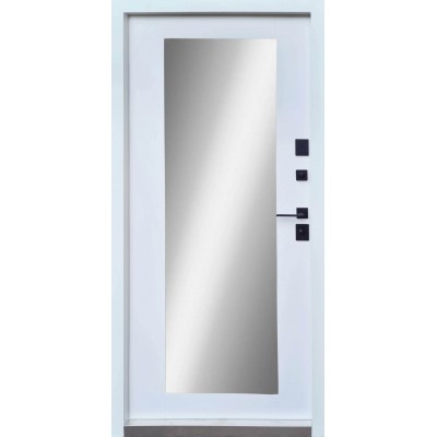 Входные Двери Мироу мрамор темный белая эмаль + зеркало Qdoors-2