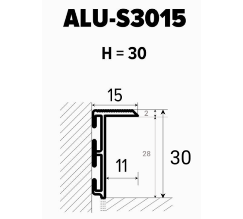 Плинтус алюминиевый скрытого монтажа 30х15х2700 мм ALU-S3015 (Анод) Kluchuk