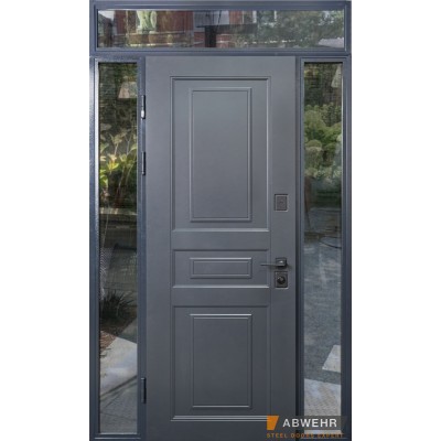 Вхідні Нестандартні двері з терморозривом та фрамугою Scandi (RAL 7021 + Білий), до 1400*2650, комплектація FRAME Abwehr-0