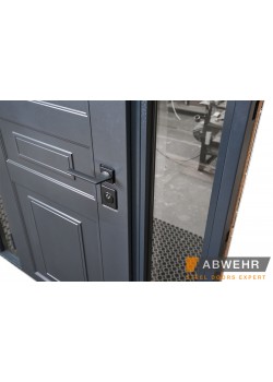 Нестандартные двери с терморазрывом и фрамугой Scandi (RAL 7021 + Белый), до 1400*2650, комплектация FRAME Abwehr
