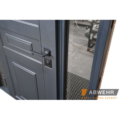 Входные Нестандартные двери с терморазрывом и фрамугой Scandi (RAL 7021 + Белый), до 1400*2650, комплектация FRAME Abwehr-1