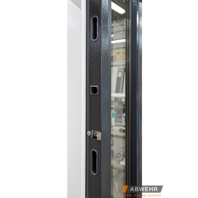 Вхідні Нестандартні двері з терморозривом та фрамугою Scandi (RAL 7021 + Білий), до 1400*2650, комплектація FRAME Abwehr-3