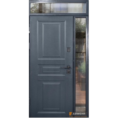 Вхідні Нестандартні двері з терморозривом та фрамугою Scandi (RAL 7021 + Білий), розмір до 1400*2650, комплектація FRAME Abwehr-0