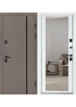 Двери Термоультра (квадро) Securemme 546/607 Тисненный камень сиена / Белая шагрень зеркало Булат