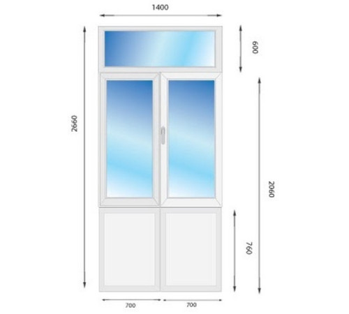 Металопластикові двері VEKA Softline 82 з фрамугою 1400 x 2600